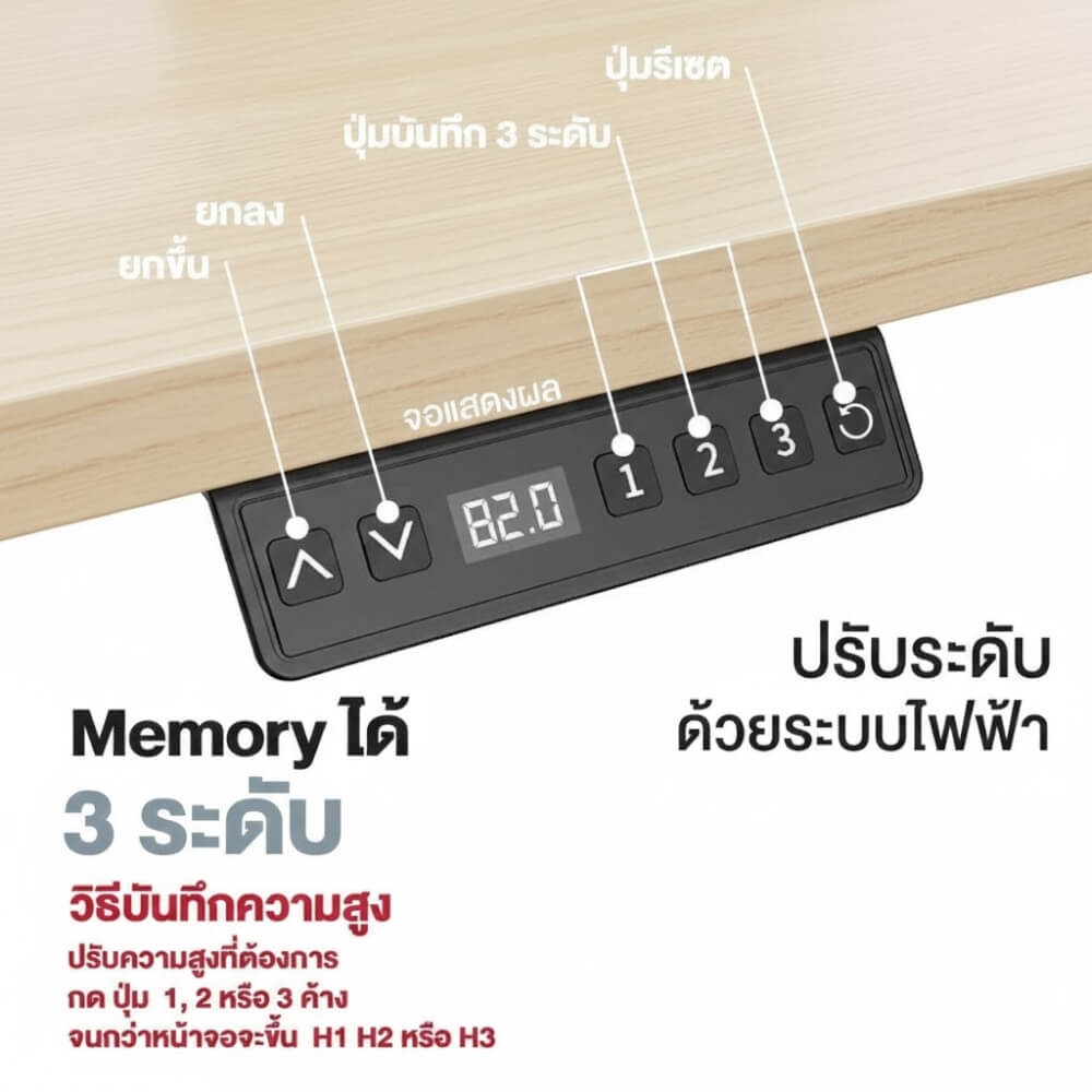 โต๊ะปรับระดับไฟฟ้า ELIFE 120 ซม. สีไม้โอ๊ค/ขาว_3
